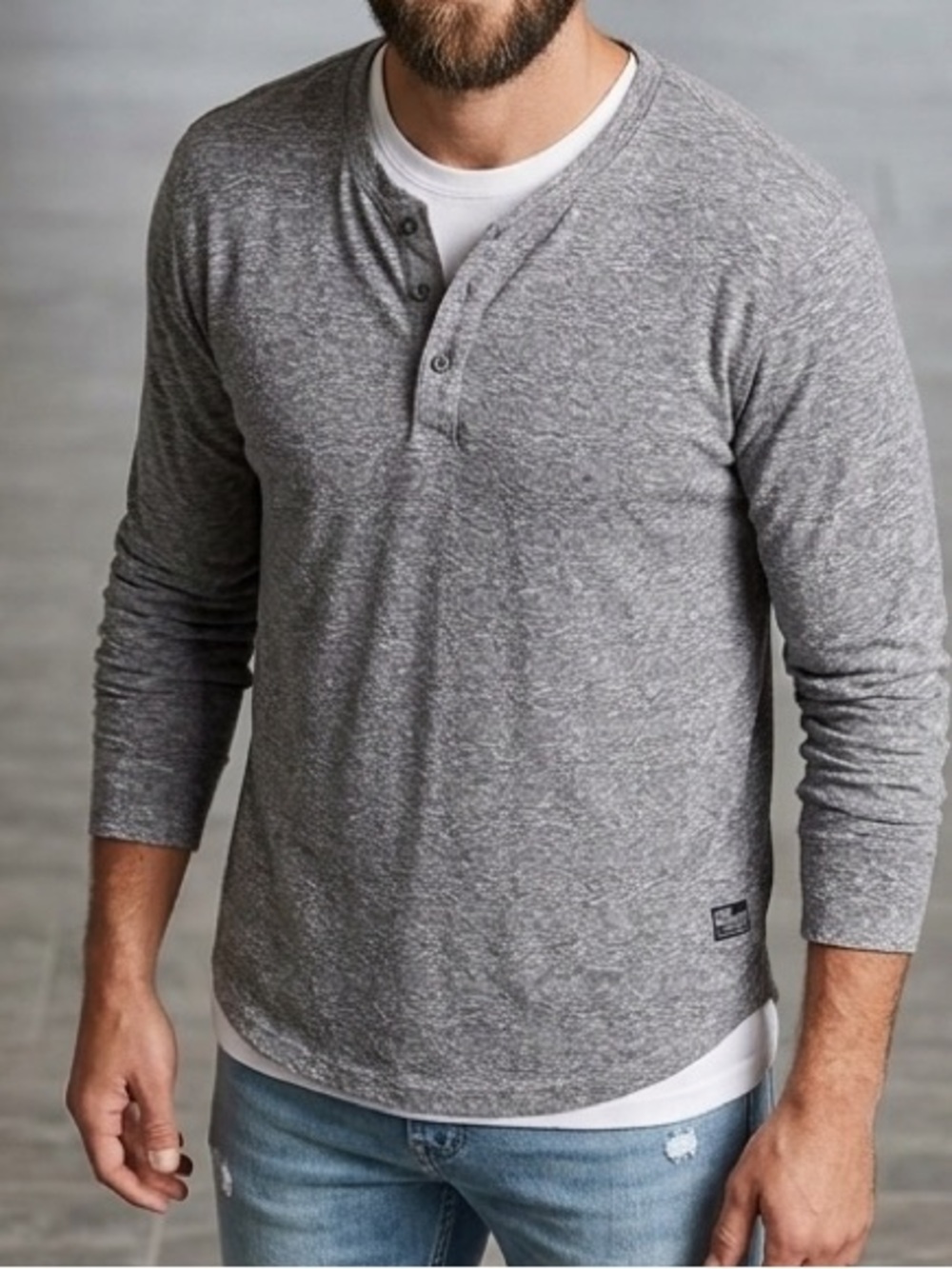 Paper Denim & Cloth Men's Heather Gray Long Sleeve Henley Shirt Size M